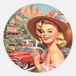 Sticker Rond Cute Vintage Retro Peinture de fille