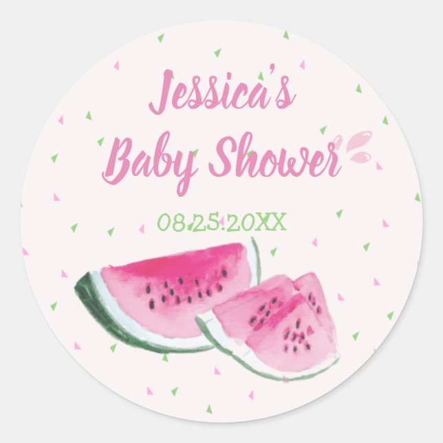 Sticker Rond Cute Watercolor Baby shower de pastèque (Devant)