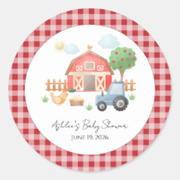 Sticker Rond Cute Watercolor Barn Farm Animals Baby Shower