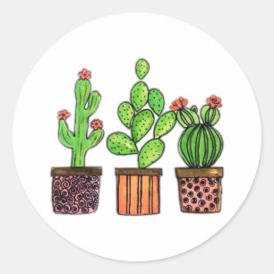 Sticker Rond Cute Watercolor Cactus