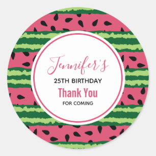 Sticker Rond Cute Watermelon Motif rose et vert Anniversaire