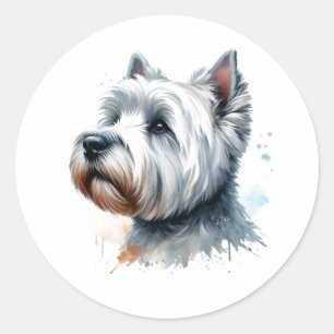Sticker Rond Cute Westie Chien Visage Aquarelle Art