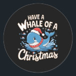 Sticker Rond Cute Whale Père Noël Christmas Ocean Amoureux des<br><div class="desc">Cute Whale Père Noël Noël Océan Amoureux des animaux Vacances</div>