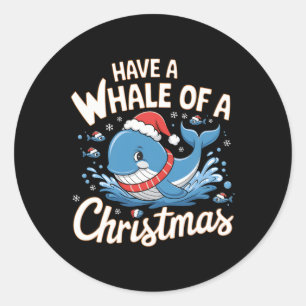 Sticker Rond Cute Whale Père Noël Christmas Ocean Amoureux des 