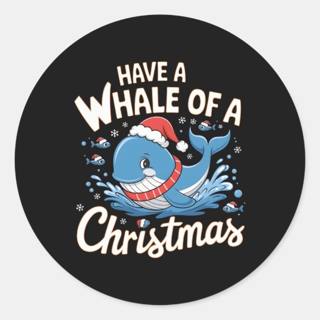 Sticker Rond Cute Whale Père Noël Christmas Ocean Amoureux des  (Devant)