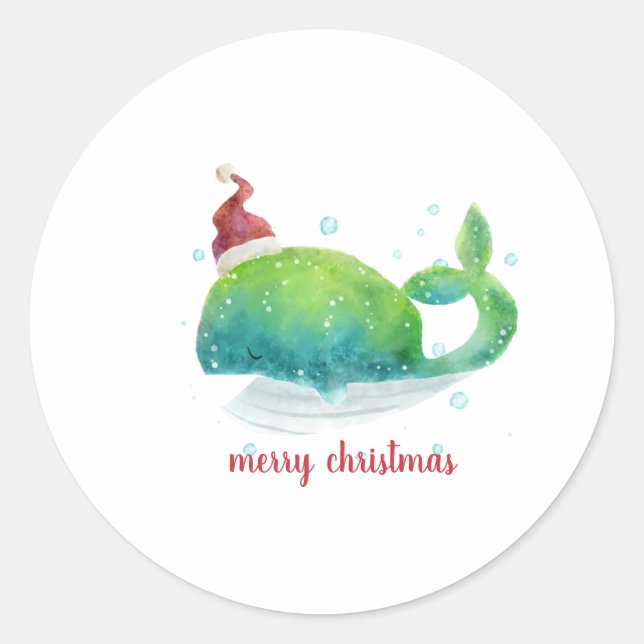 Sticker Rond Cute Whale with Santa Hat (Devant)