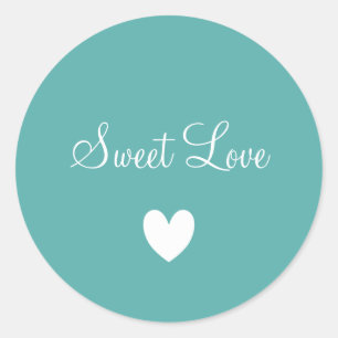 Sticker Rond Cute White Love Heart Turquoise Blue Personnalisé