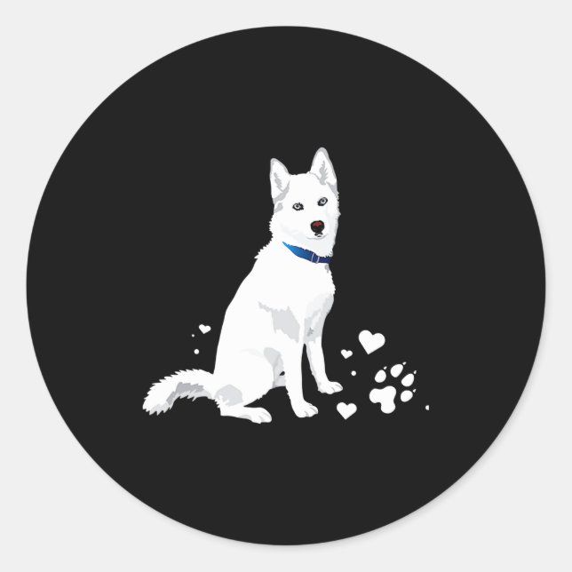 Sticker Rond Cute White Siberian Husky Sweet White Snow Dog  (Devant)