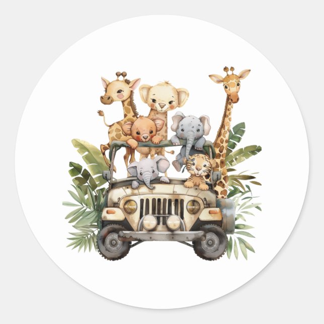 Sticker Rond Cute Wild One Safari Jungle Animaux (Devant)