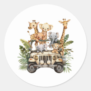 Sticker Rond Cute Wild One Safari Jungle Animaux