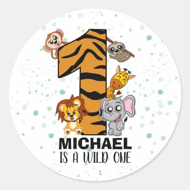 Sticker Rond Cute Wild One Safari Jungle Animaux Premier Annive (Devant)
