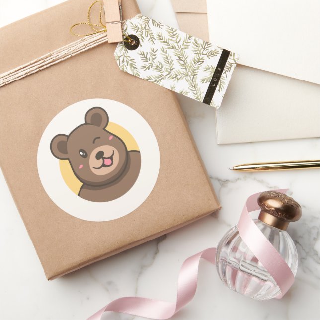 Sticker Rond  Cute Winking Cartoon Bear Avatar Vector Illustrat (Cadeaux)