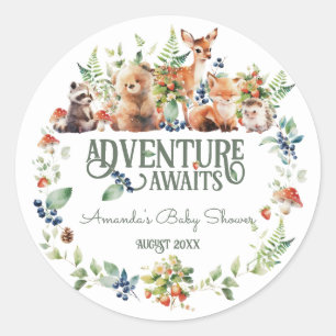 Sticker Rond Cute Woodland Animal Adventure Baby shower neutre