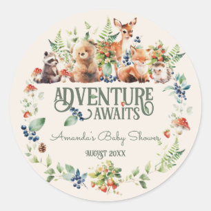 Sticker Rond Cute Woodland Animal Adventure Baby shower neutre