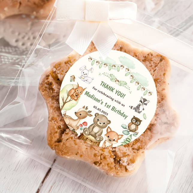 Sticker Rond Cute Woodland Animaux 1er anniversaire (Créateur téléchargé)