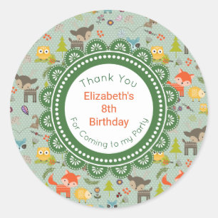 Sticker Rond Cute Woodland Créatures Motif animal Anniversaire