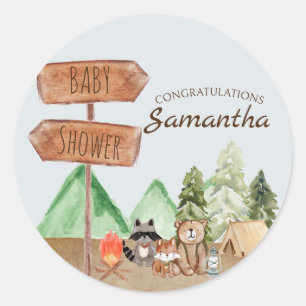 Sticker Rond Cute Woodland Forest Animaux Camping Baby shower
