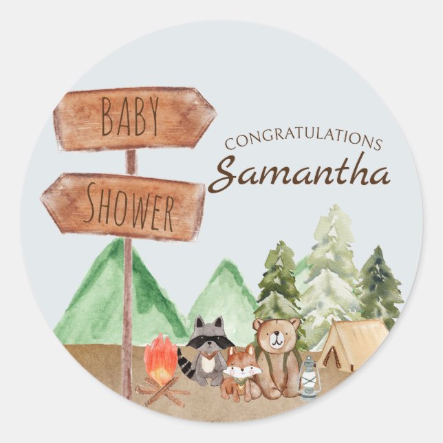 Sticker Rond Cute Woodland Forest Animaux Camping Baby shower (Devant)
