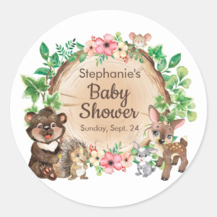 Sticker Rond Cute Woodland Rustic Watercolor Baby shower animal