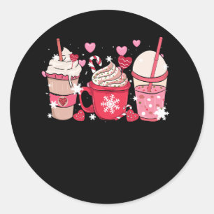 Sticker Rond Cute Xmas Café Rose Et Coupes De Crème Latte Joyeu