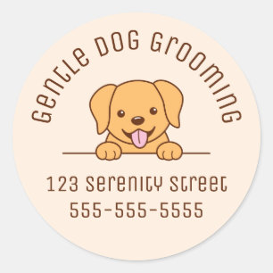Sticker Rond Cute Yellow Lab Chien Pékin Texte personnalisé Bei