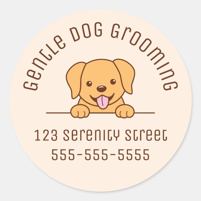 Sticker Rond Cute Yellow Lab Chien Pékin Texte personnalisé Bei (Devant)