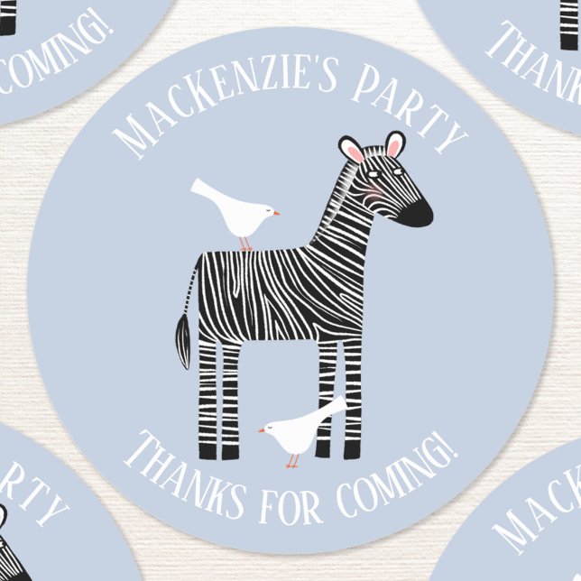 Sticker Rond Cute Zebra Safari Party Merci (Cute zebra custom text personalized kids birthday party thank you sticker)