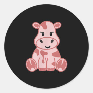 Sticker Rond Cutie de la vache à fraise fine Cutie rose Kawaii