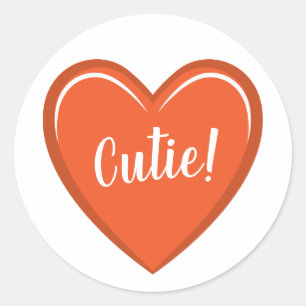 Sticker Rond Cutie Orange Heart Graphic