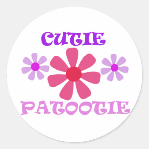 Sticker Rond Cutie Patootie avec des fleurs