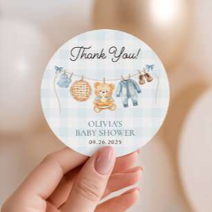Sticker Rond Cutie Pie Bleu Automne Ours Garçon Baby shower Fav