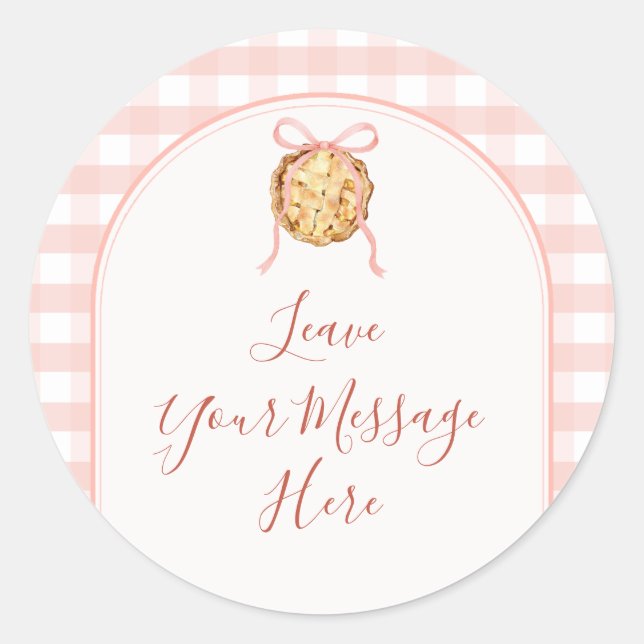 Sticker Rond Cutie Pie Pastel Pink Bow Baby Shower Your Message (Devant)