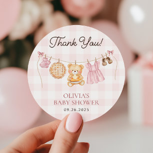 Sticker Rond Cutie Pie Rose Automne Teddy ours Baby shower fill