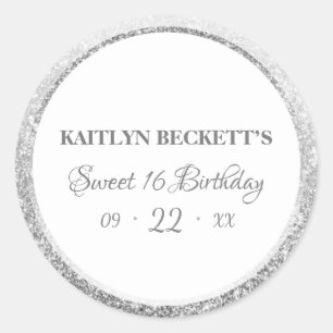 Sticker Rond Cuties Sweet 16 Parties scintillant Argent Élégant