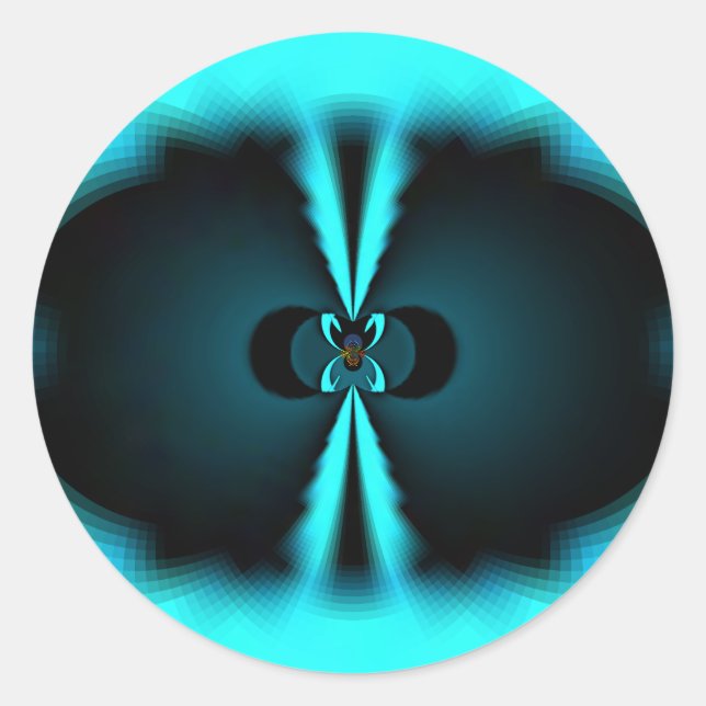 Sticker Rond Cyan et Black Abstrait Art Print (Devant)