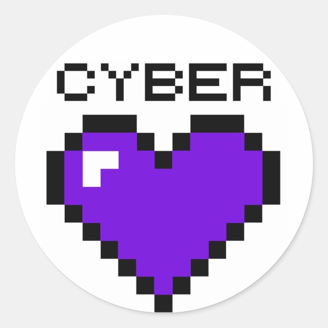 Sticker Rond Cyber-guerre, coeur pourpre (Devant)