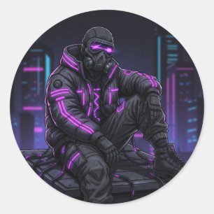 Sticker Rond Cyber Street Guardian – Style Néon Souterrain
