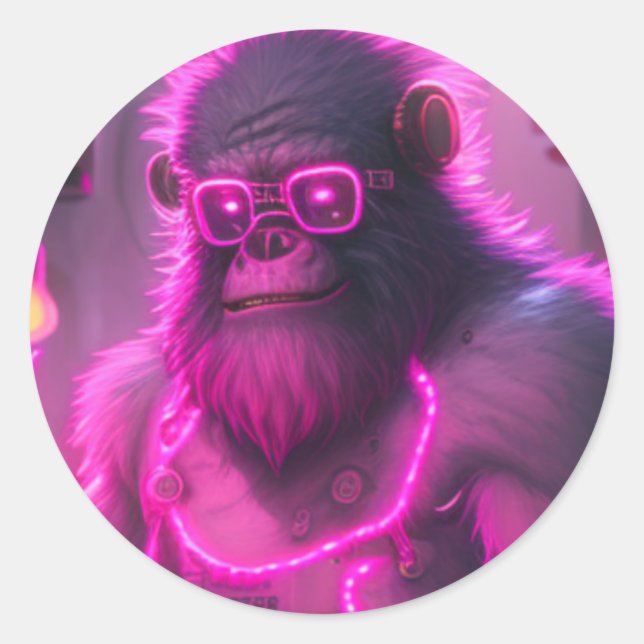 Sticker Rond Cyborg Gorilla Mecha Style Steampunk (Devant)