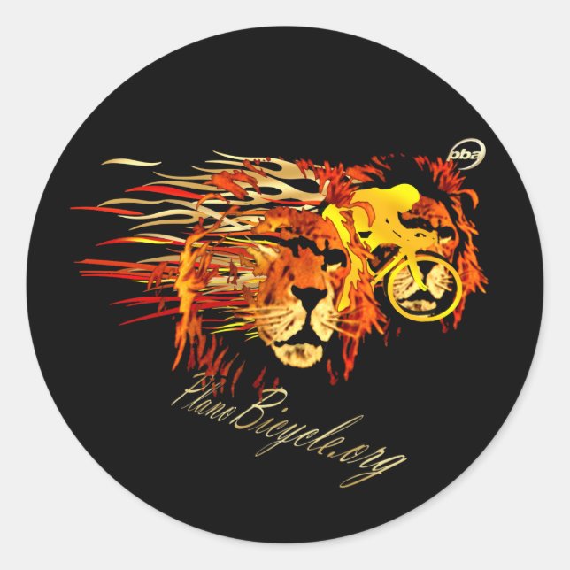 Sticker Rond Cycle comme un lion sur Fire Plano Texas Cycling (Devant)