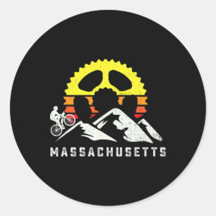 Sticker Rond Cycliste de vélo de montagne rétro du Massachusett