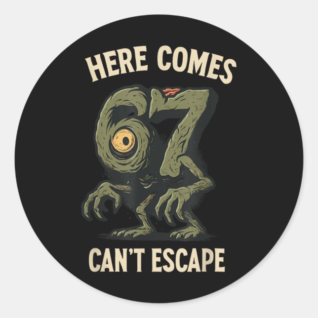 Sticker Rond Cyclops Monster 6x7 Meme Haunted Number 67 Hallowe (Devant)