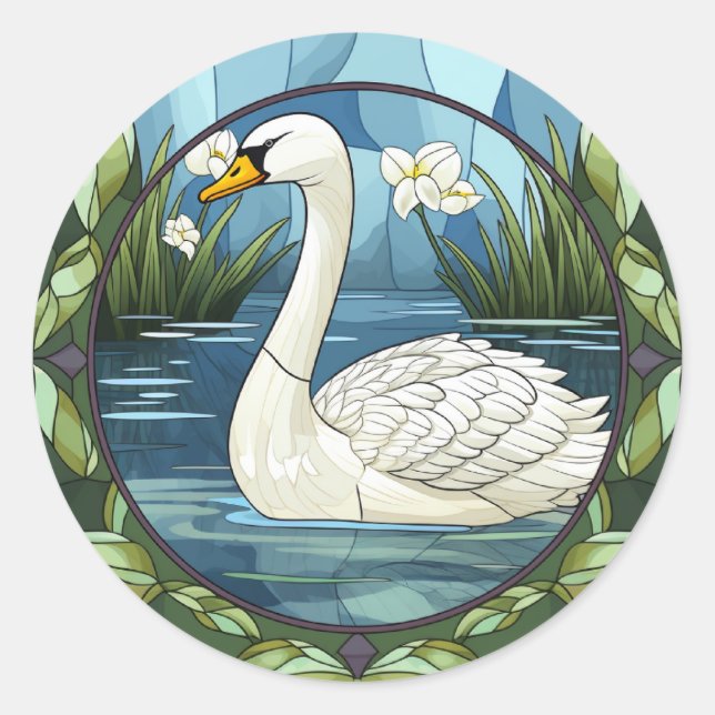 Sticker Rond Cygne blanc en verre doux (Devant)