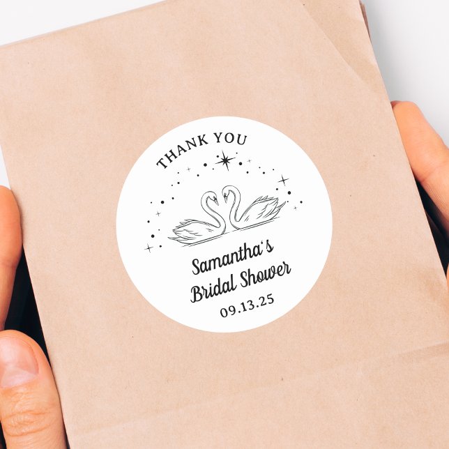 Sticker Rond Cygne Dessiné à la Main Élégant Remerciement de Ba (Créateur téléchargé)