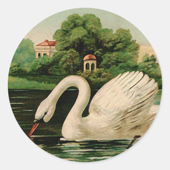 Sticker Rond Cygne vintage dans le lac (Devant)