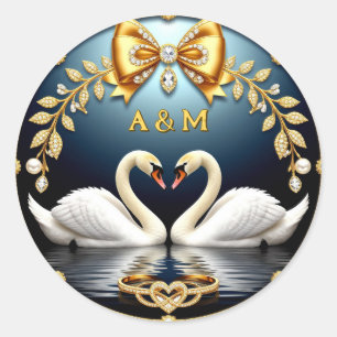 Sticker Rond Cygnes de mariage bleus avec anneaux et thème de b