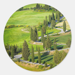 Sticker Rond Cypress route sinueuse en Toscane collant rond