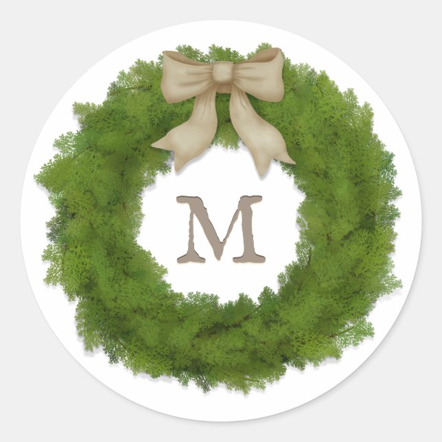 Sticker Rond Cypress Wreath With Ivory Bow Custom Monogramme (Devant)