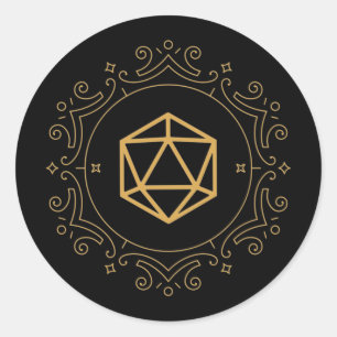 Sticker Rond D20 dés Monogramme Bronze Tablette RPG