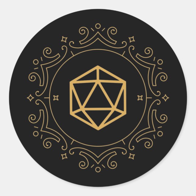 Sticker Rond D20 dés Monogramme Bronze Tablette RPG (Devant)