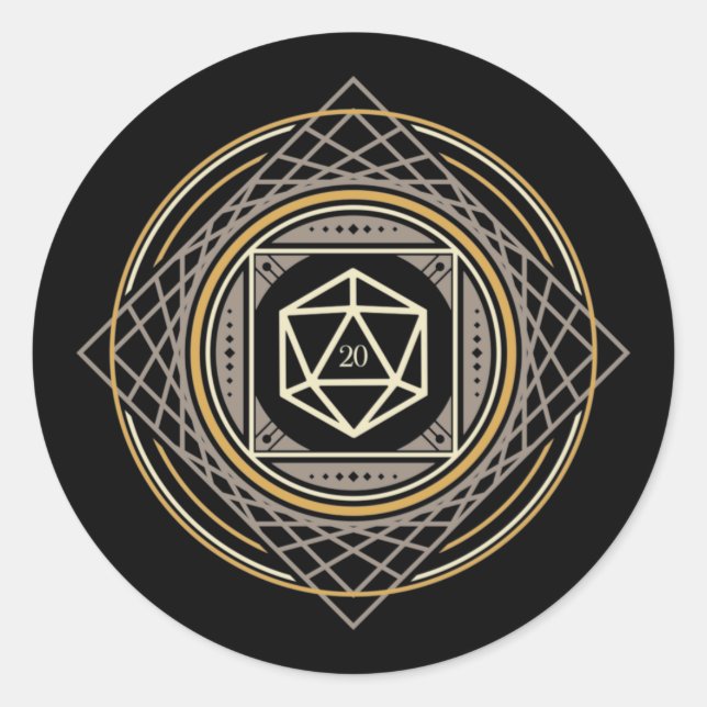 Sticker Rond D20 Dice Geometry Circle of Wizard Tabletop RPG (Devant)
